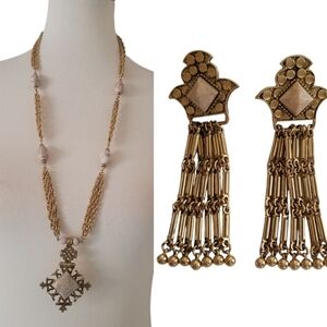 Vintage - Alex Nicole‎ for 1928 Gold and Taupe Necklace Earring Set